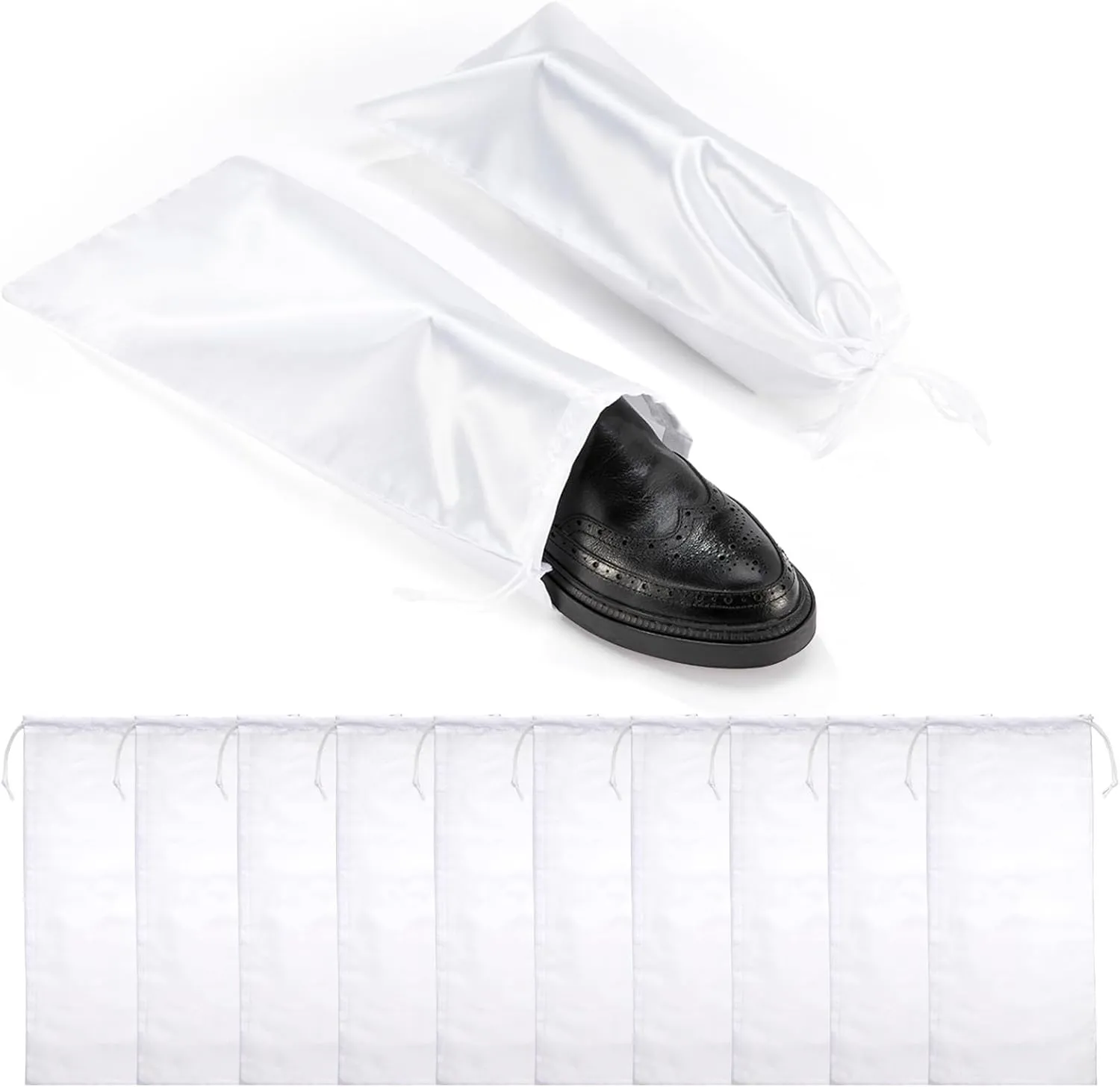 10 Pack Satin Shoe Bags with Drawstring for Travel, Reusable Single Shoe Pouch Dress Shoes Travel Bags Shoe Storage Bags for Protecting and Storing Shoes, White