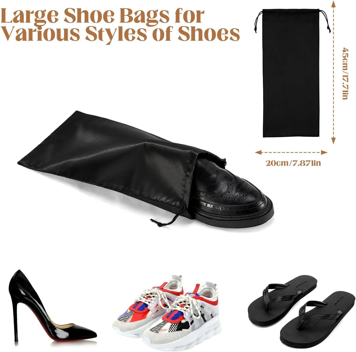 10 Pack Satin Shoe Bags with Drawstring for Travel, Reusable Single Shoe Pouch Dress Shoes Travel Bags Shoe Storage Bags for Protecting and Storing Shoes, White