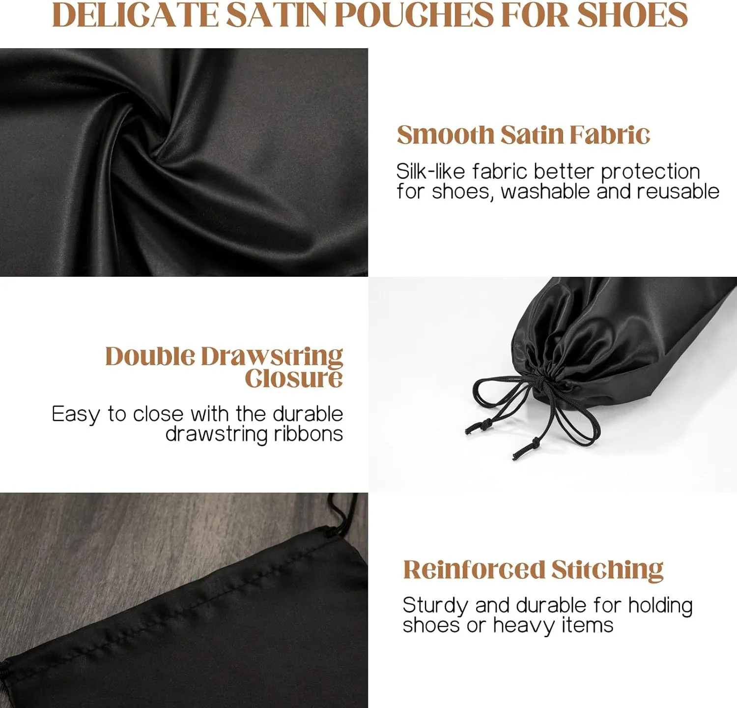 10 Pack Satin Shoe Bags with Drawstring for Travel, Reusable Single Shoe Pouch Dress Shoes Travel Bags Shoe Storage Bags for Protecting and Storing Shoes, White