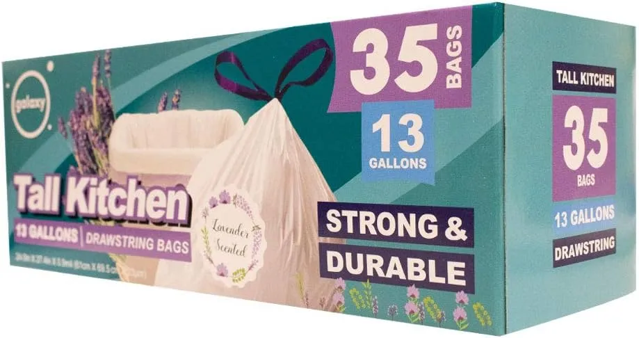 13 Gallons Drawstring Tall Kitchen Bag, Lavender Scent, 35 Count