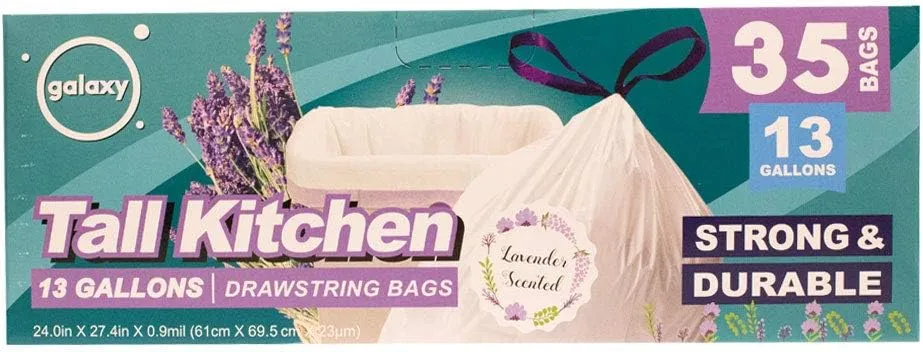 13 Gallons Drawstring Tall Kitchen Bag, Lavender Scent, 35 Count