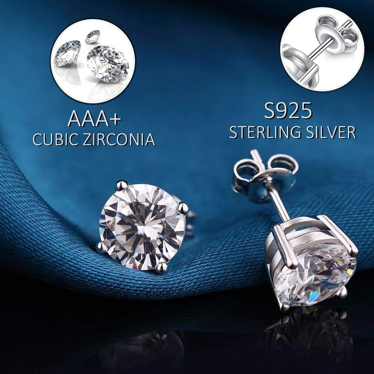 18K White Gold Plated Sparkling CZ Diamond Stud Earrings 925 Sterling Silver Cubic Zirconia Stud Earrings Hypoallergenic Simulated Diamond Stud Earrings for Women/Men 4MM-8MM