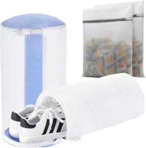 2025 New Reusable 2 PCs Shoe Washing Machine Bag set having 2 PCs Laundry bags for 360 cleaning, Mesh Laundry Bags with Zipper for Sneakers, Slippers & All Shoe Types & Sizes (White)