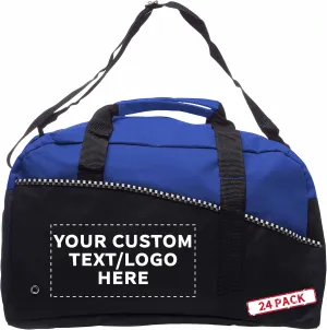 24 Center Court Duffel Bags Set - Customizable Text, Logo - Polyester, Zippered, Front Pocket, Adjustable Strap - Blue