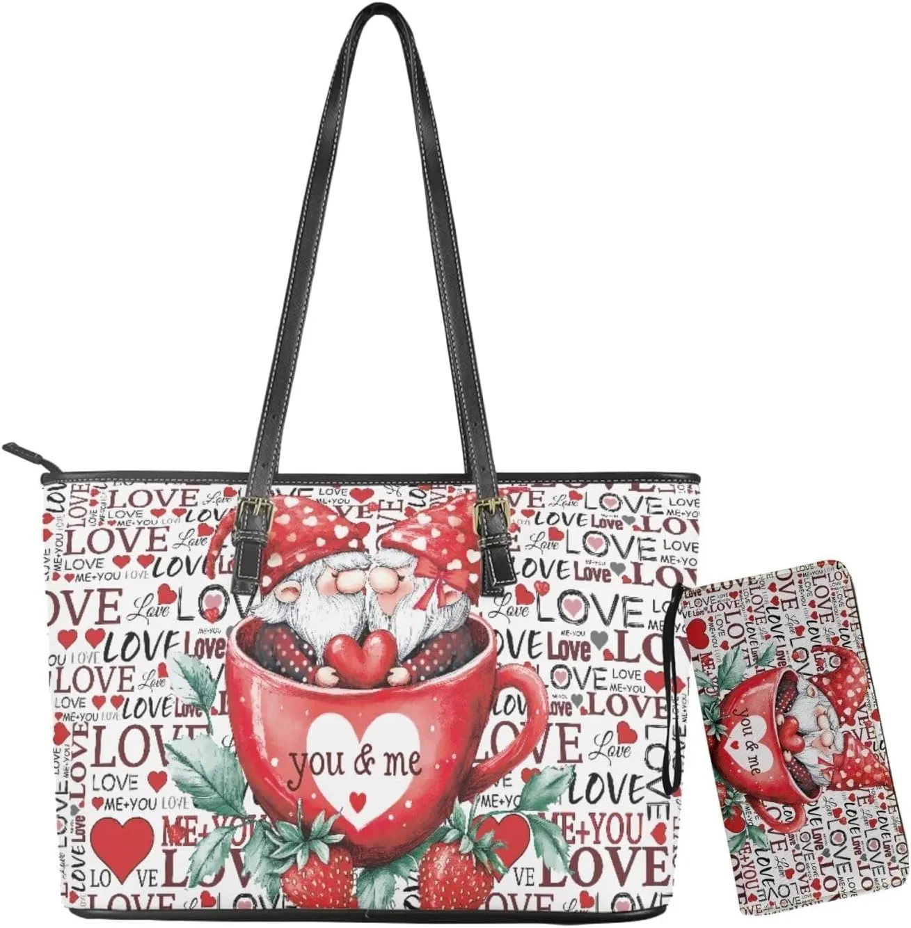 2Pcs Tote Bags Set Saddle Bags Satchel Bags for Women with Shoulder Strap Wallet Women Wristlet