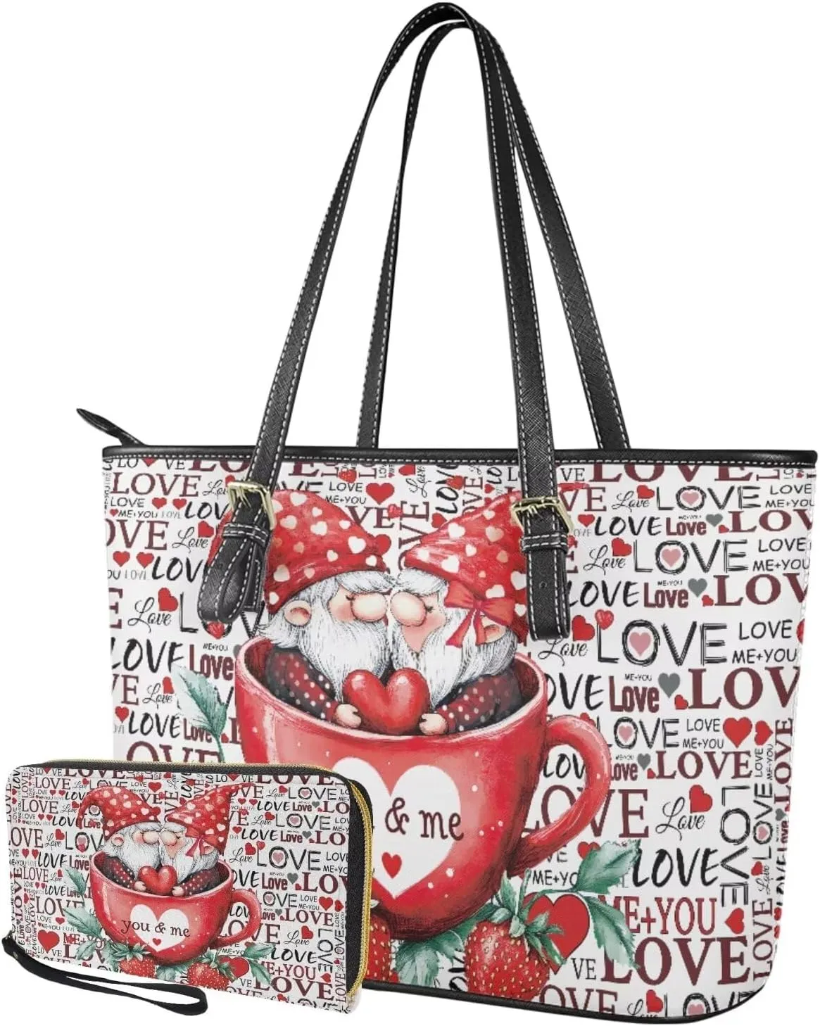 2Pcs Tote Bags Set Saddle Bags Satchel Bags for Women with Shoulder Strap Wallet Women Wristlet