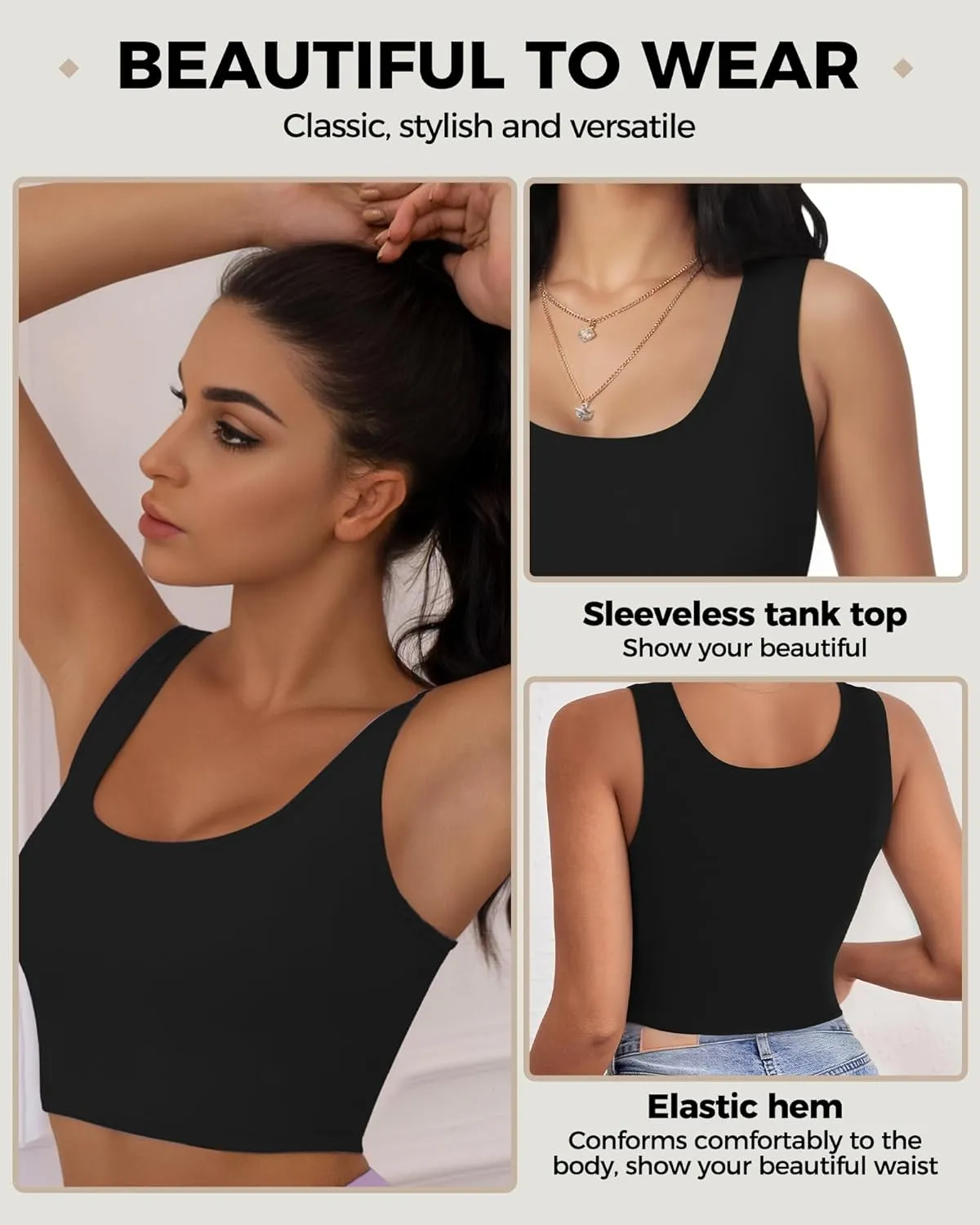 2Piece Crop Tops for Women, U Neck Sleeveless Tank Tops, Basic Cropped Racerback Going Out Tops Athletic Sports Shirts