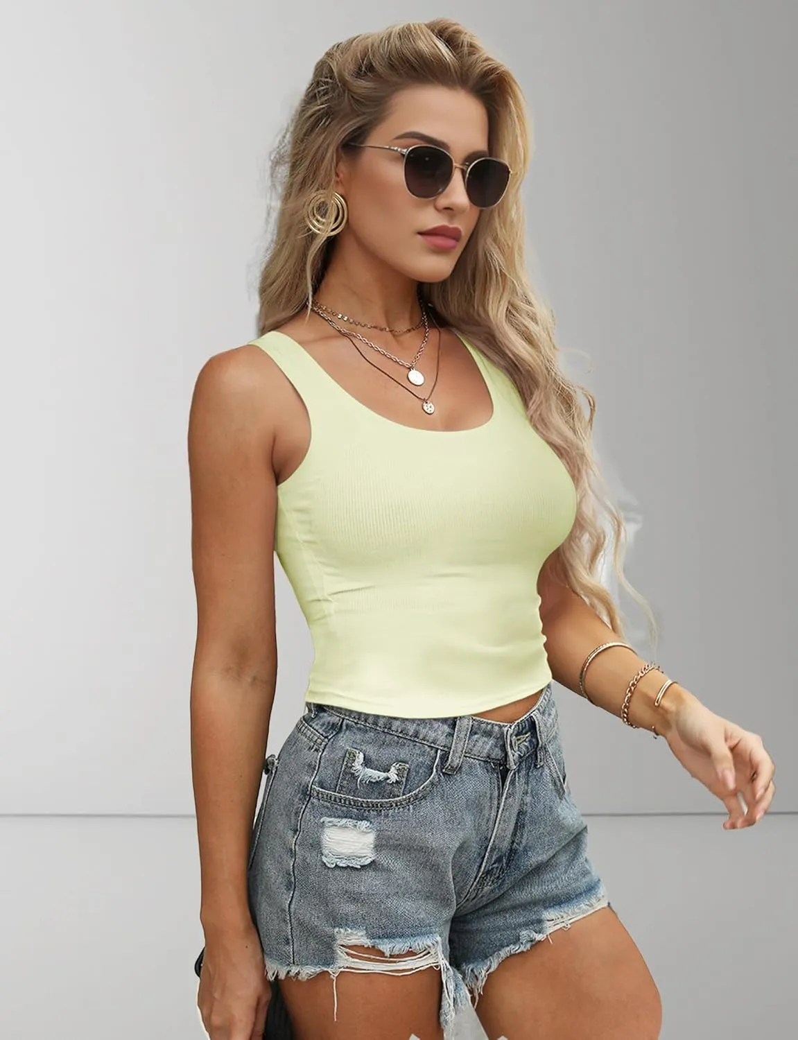 2Piece Crop Tops for Women, U Neck Sleeveless Tank Tops, Basic Cropped Racerback Going Out Tops Athletic Sports Shirts
