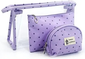 3 Pack Beautiful and Multifunctional Waterproof Makeup Cases or Cosmatic Bags or Travel Toiletry Pouch or Storage Bags or Purse for Women Girls (3, Purple)