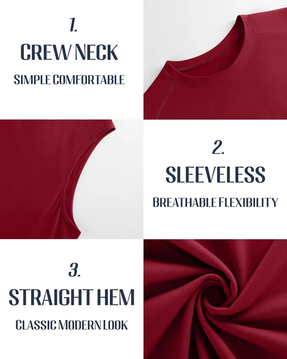 3 Pack Men's Big and Tall Tank Tops, Crewneck Sleeveless Tee Shirts Cotton Workout Swim Running Gym Muscle Shirts