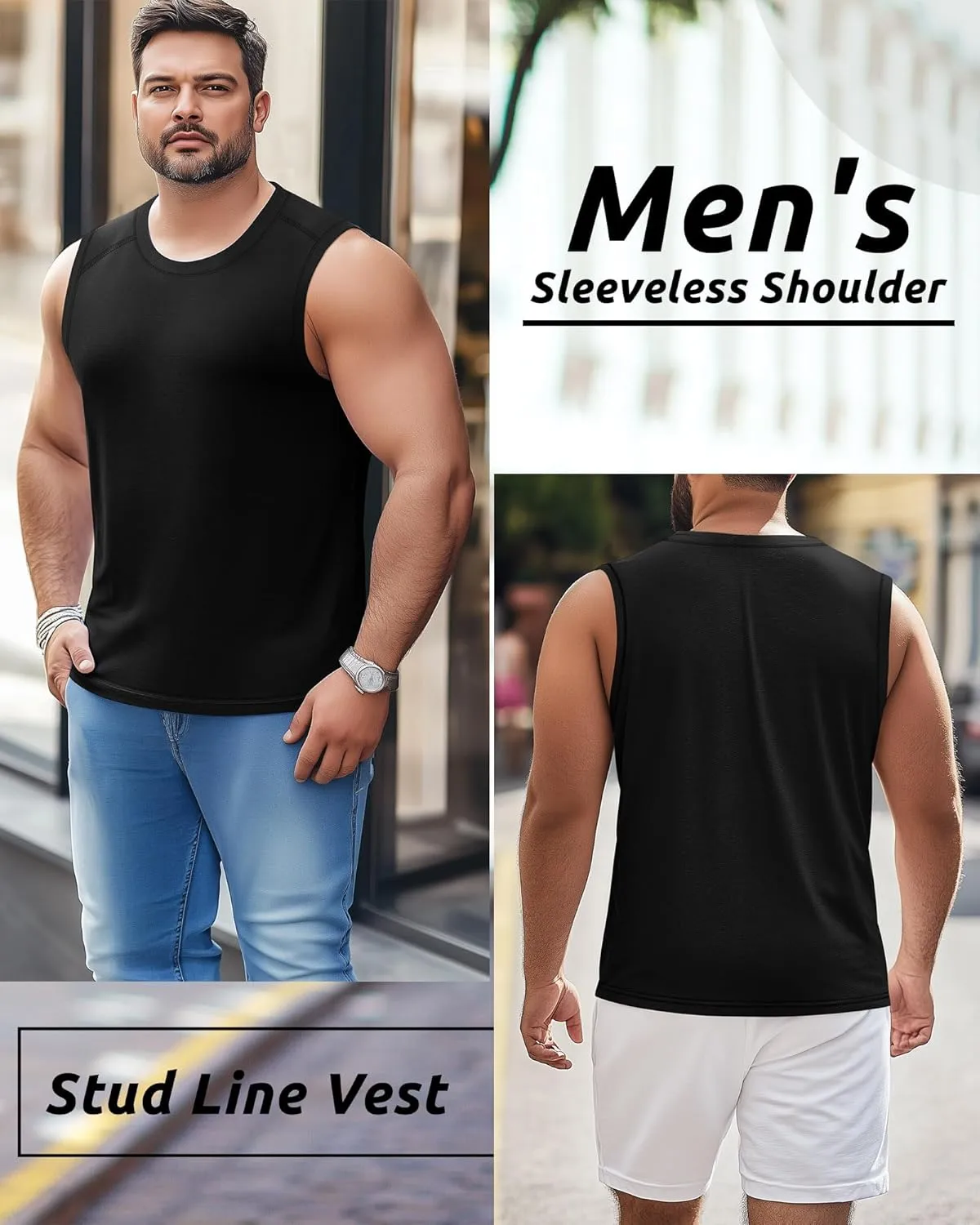 3 Pack Men's Big and Tall Tank Tops, Crewneck Sleeveless Tee Shirts Cotton Workout Swim Running Gym Muscle Shirts
