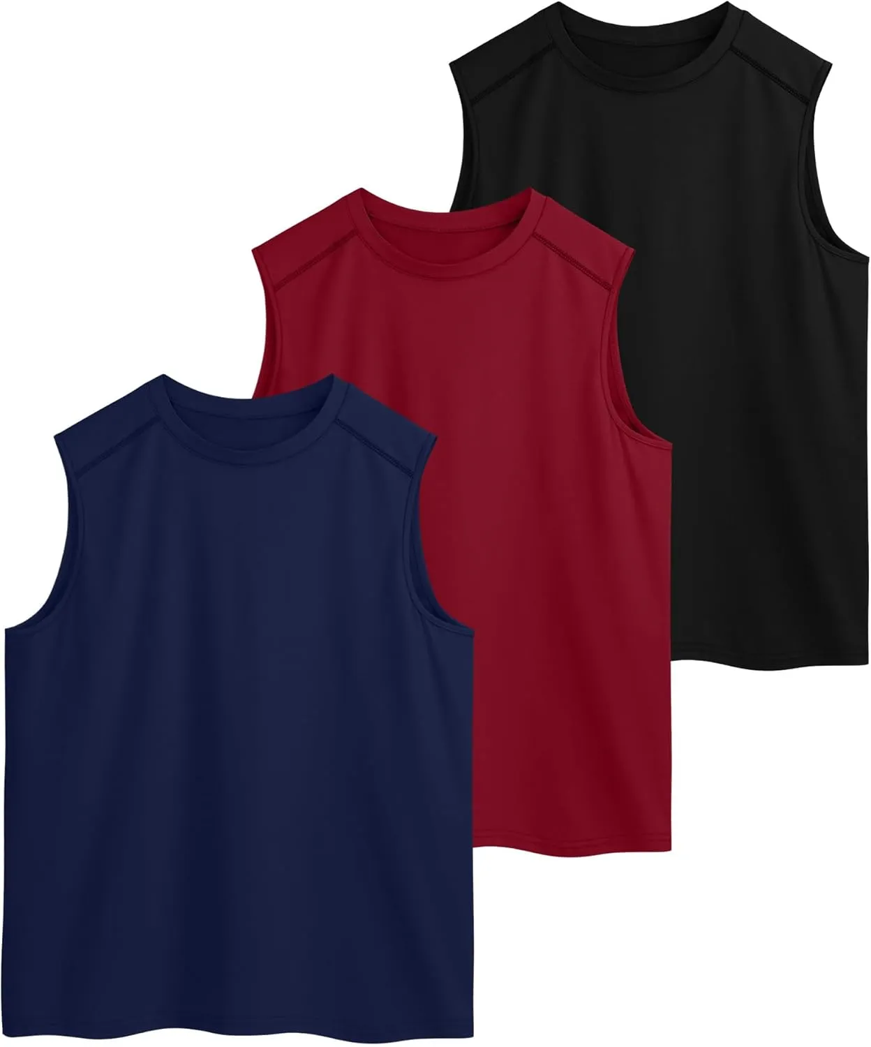 3 Pack Men's Big and Tall Tank Tops, Crewneck Sleeveless Tee Shirts Cotton Workout Swim Running Gym Muscle Shirts