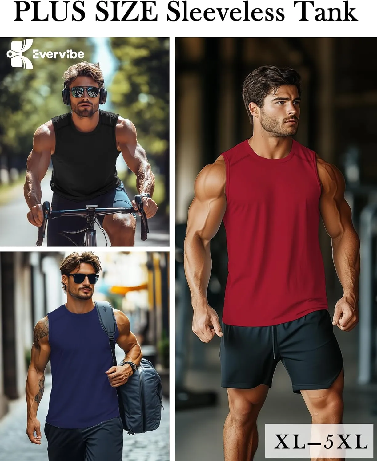 3 Pack Men's Big and Tall Tank Tops, Crewneck Sleeveless Tee Shirts Cotton Workout Swim Running Gym Muscle Shirts