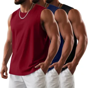 3 Pack Men's Big and Tall Tank Tops, Crewneck Sleeveless Tee Shirts Cotton Workout Swim Running Gym Muscle Shirts