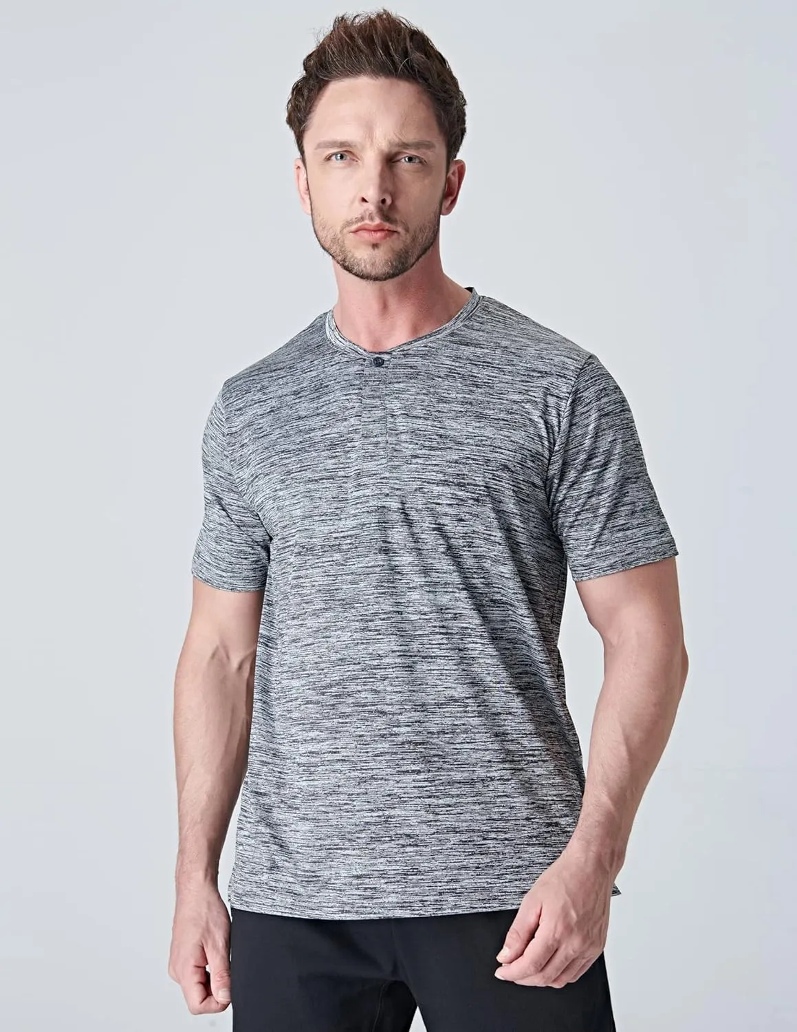 3 Pack: Mens Polo Shirts, Business Casual Golf Henley Work Shirts for Men, Collarless Short Sleeve Stylish Athletic Tshirts