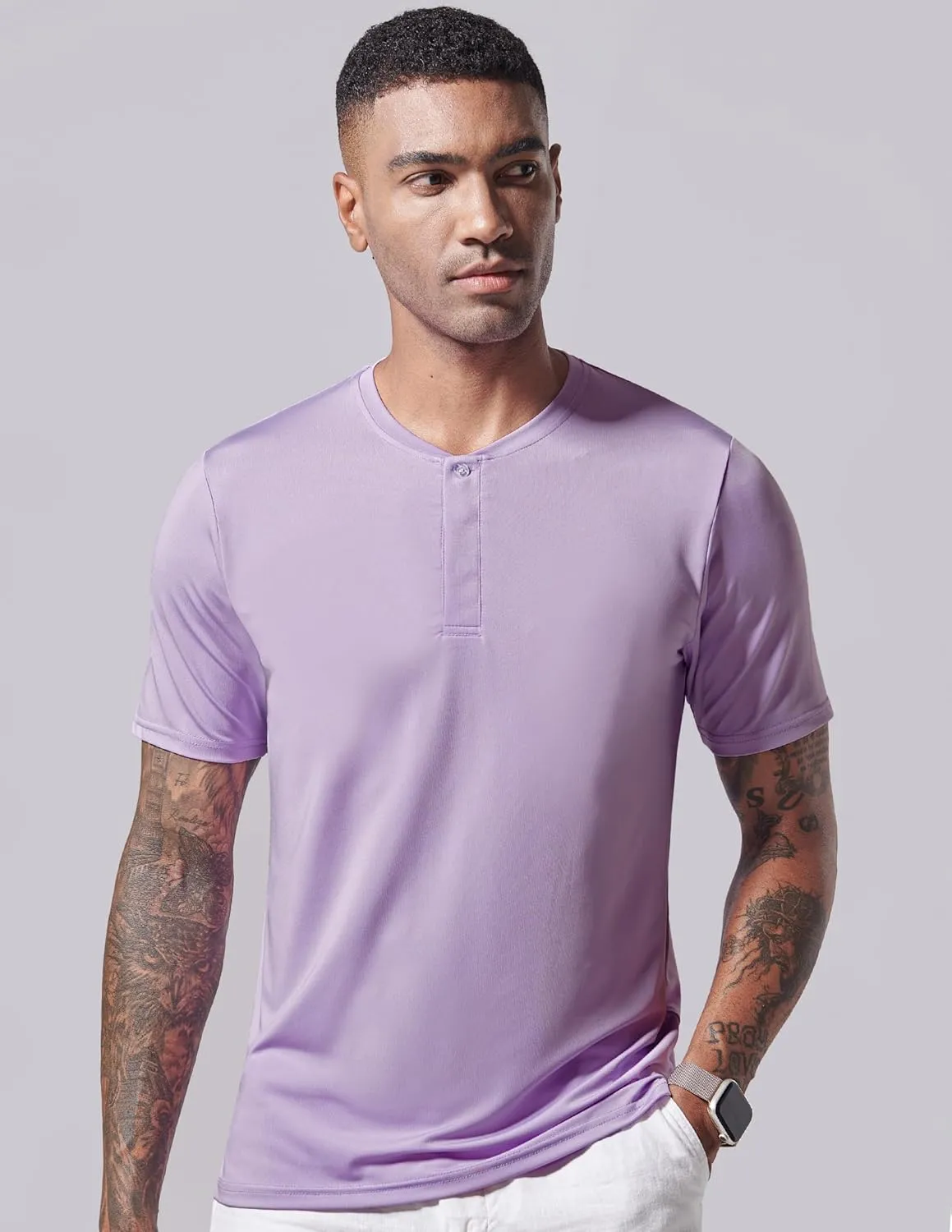 3 Pack: Mens Polo Shirts, Business Casual Golf Henley Work Shirts for Men, Collarless Short Sleeve Stylish Athletic Tshirts