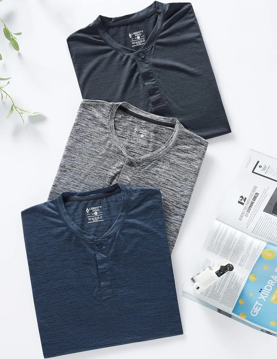 3 Pack: Mens Polo Shirts, Business Casual Golf Henley Work Shirts for Men, Collarless Short Sleeve Stylish Athletic Tshirts