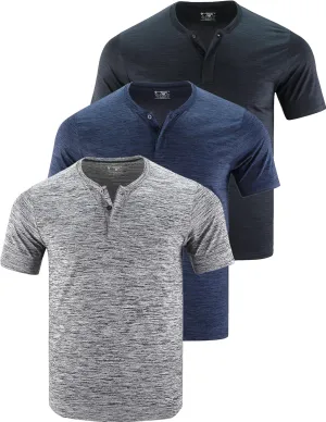 3 Pack: Mens Polo Shirts, Business Casual Golf Henley Work Shirts for Men, Collarless Short Sleeve Stylish Athletic Tshirts