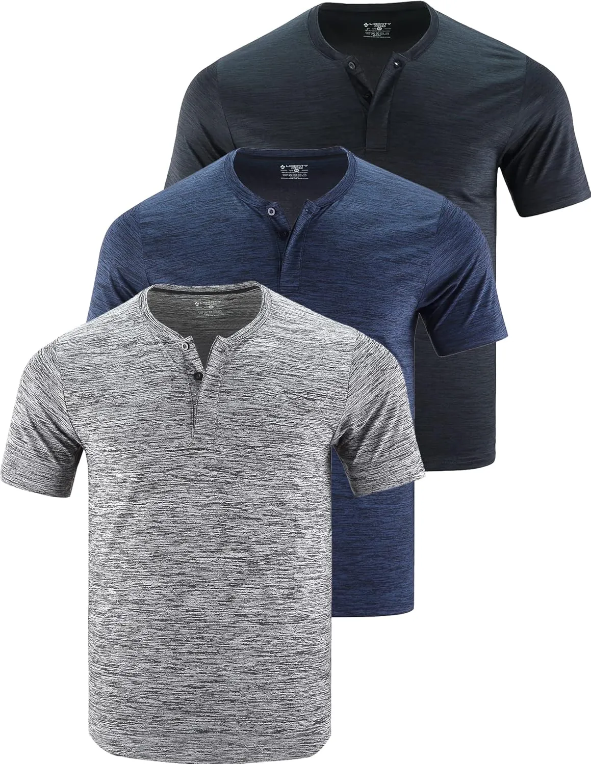 3 Pack: Mens Polo Shirts, Business Casual Golf Henley Work Shirts for Men, Collarless Short Sleeve Stylish Athletic Tshirts