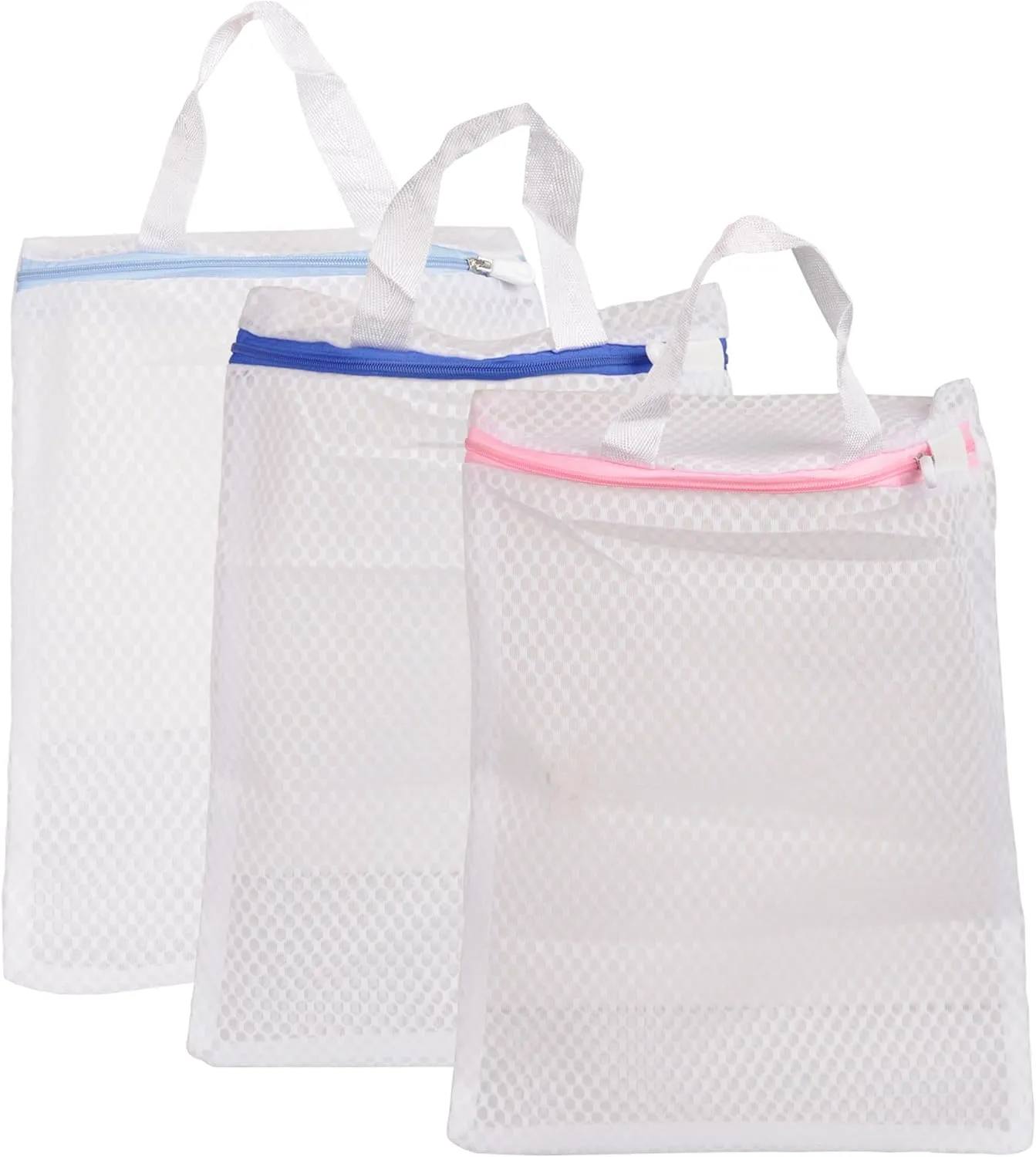 3 Pack Sock Bags for Washing Machine with S Metal Hooks,10x12 Inch Hanging Washing Laundry Bags, for Bra Delicates Washing Bags (3 Color Set)