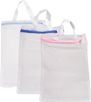 3 Pack Sock Bags for Washing Machine with S Metal Hooks,10x12 Inch Hanging Washing Laundry Bags, for Bra Delicates Washing Bags (3 Color Set)