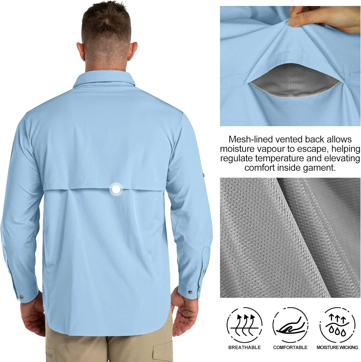 33,000ft Men's UPF 50  UV Protection Long Sleeve Hiking Shirts Breathable Quick Dry Fishing Shirts for Safari, Outdoor