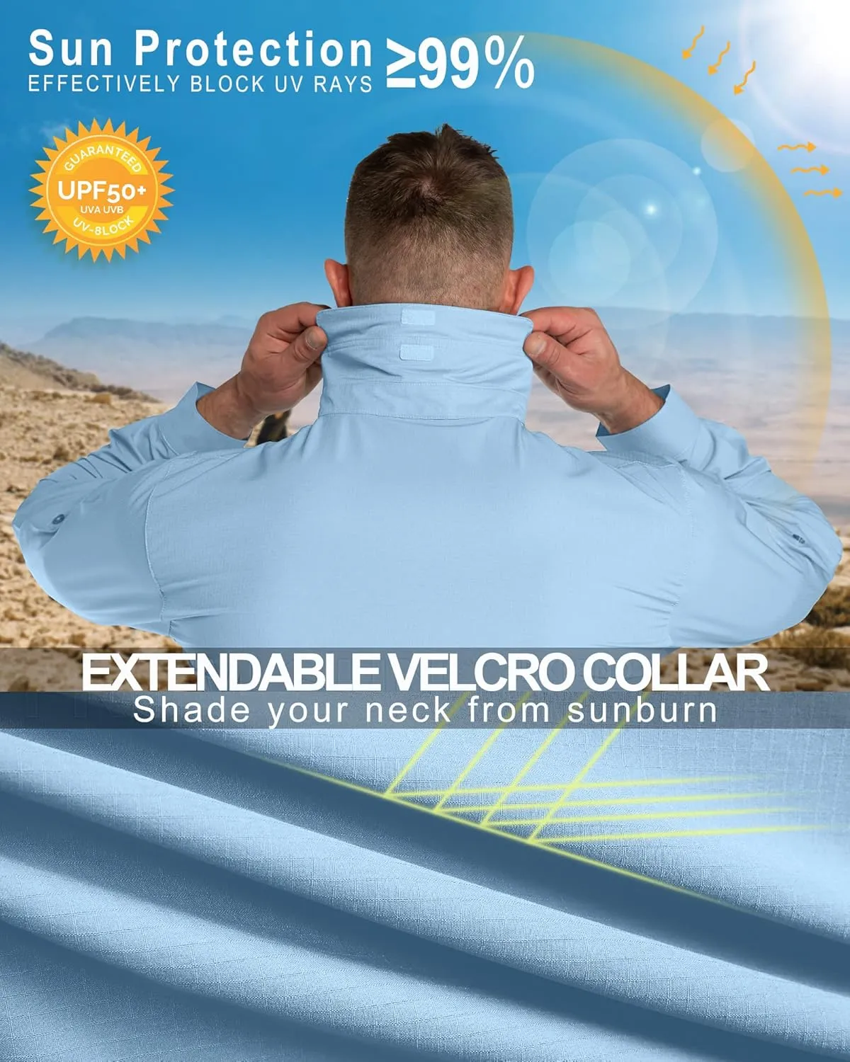 33,000ft Men's UPF 50  UV Protection Long Sleeve Hiking Shirts Breathable Quick Dry Fishing Shirts for Safari, Outdoor