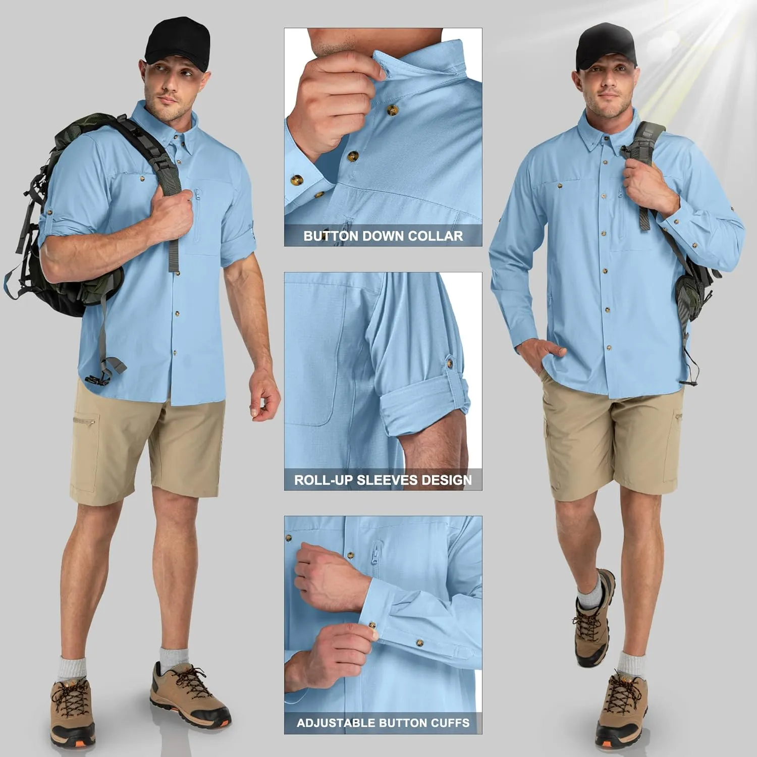 33,000ft Men's UPF 50  UV Protection Long Sleeve Hiking Shirts Breathable Quick Dry Fishing Shirts for Safari, Outdoor