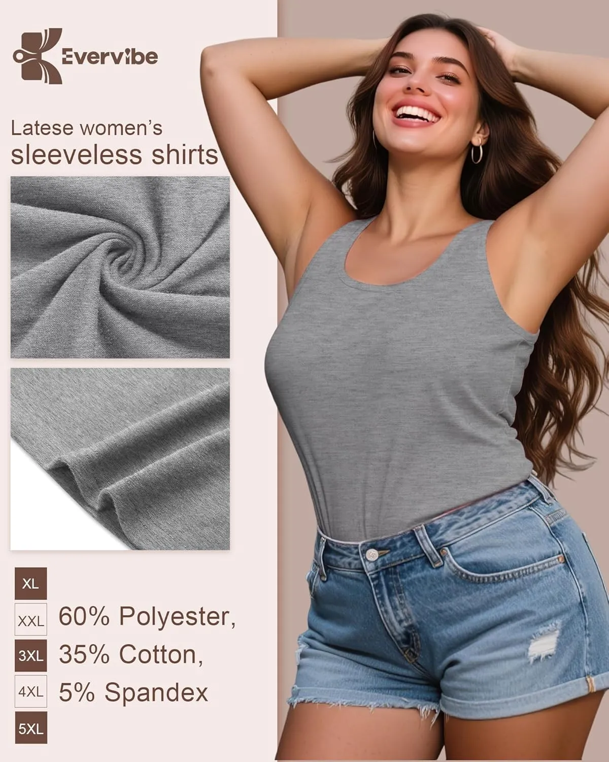 4 Pack Women's Cotton Plus Size Tank Tops, Scoop Neck Sleeveless Shirts Casual Summer Ladies Basic T-Shirts Tee
