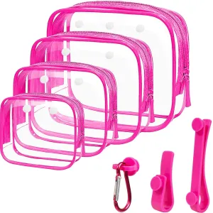 4 Packs Clear Bogg Bog Accessories Beach Tote Bag Suitable for Bogg Bag Insert Bag Cellphone Phone Holder Clear Makeup Bags Toiletry Bag Key Holder for Bogg Bag, Accessories for Bogg Bags (Hot Pink)