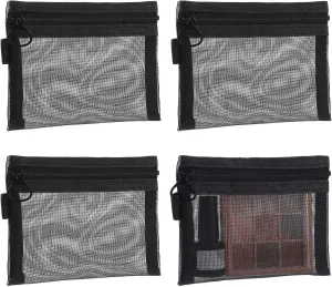 4 Pcs Nylon Cosmetic Bags - Small Keychain Pouch With Zipper, Portable Travel Cosmetic Pouch Black Mesh Bags Makeup Organizer For Lipstick