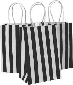 50Pcs Gift Bags Small 5.25x3.25x8 Inches Black And White Gift Bags Recycled Striped Paper Bag For Party, Shopping, Goodie, Birthday, Retail, Graduation, Halloween, Christmas