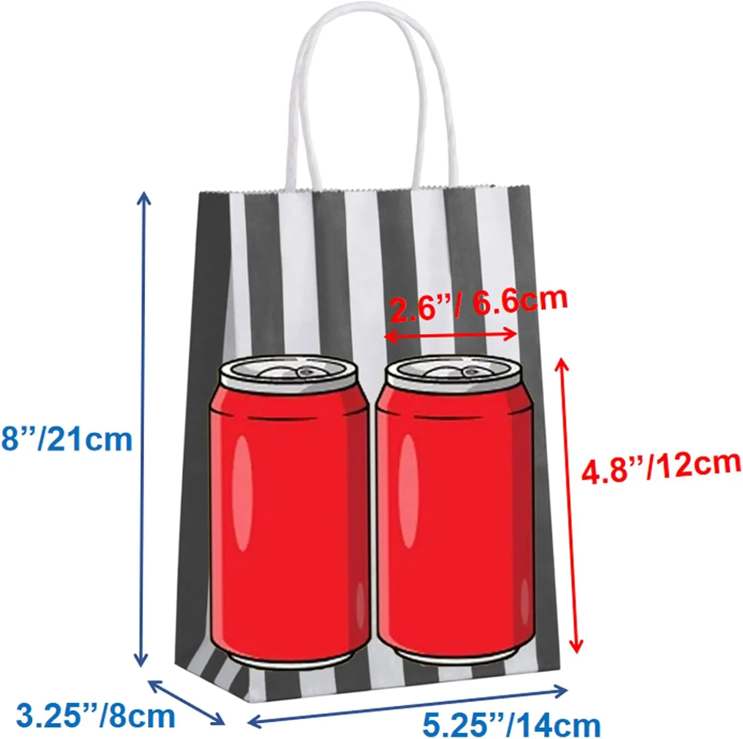 50Pcs Gift Bags Small 5.25x3.25x8 Inches Black And White Gift Bags Recycled Striped Paper Bag For Party, Shopping, Goodie, Birthday, Retail, Graduation, Halloween, Christmas