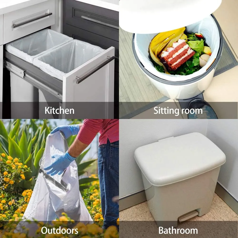6 Gallon 100pcs Strong Drawstring Trash Bags Garbage Bags by Teivio, Bathroom Trash Can Bin Liners, Plastic Bags for home office kitchen, White