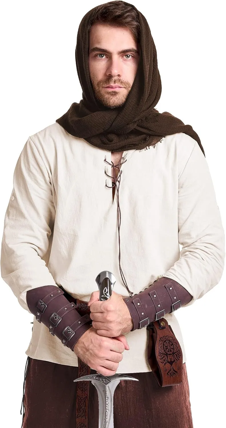 6 Pcs Men's Renaissance Viking Costume Medieval Pirate Shirt Pant Accessories Set for Halloween
