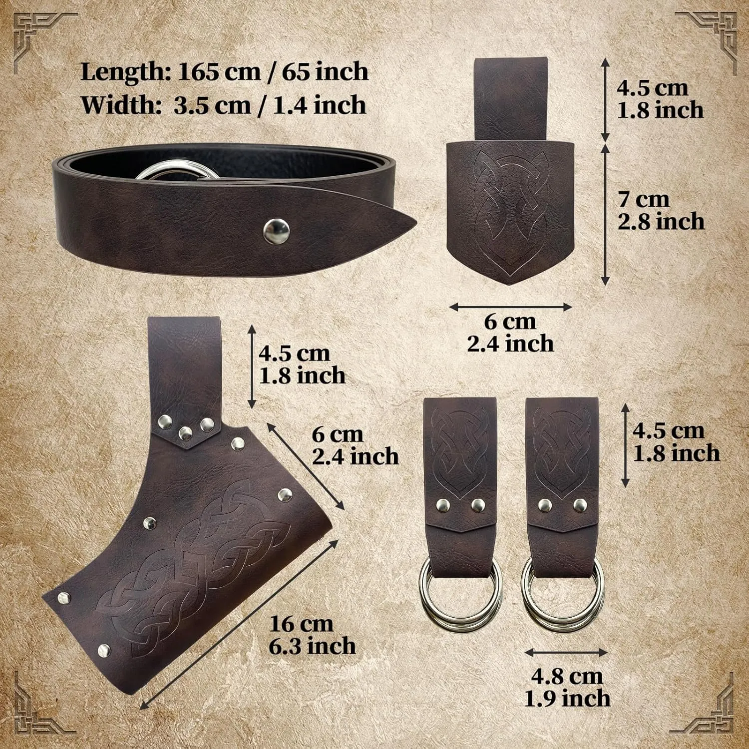 6 PCs Renaissance Belt Costume Accessories Pouch Skirt Sword Frog Viking Horn Belt Holster
