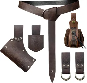 6 PCs Renaissance Belt Costume Accessories Pouch Skirt Sword Frog Viking Horn Belt Holster