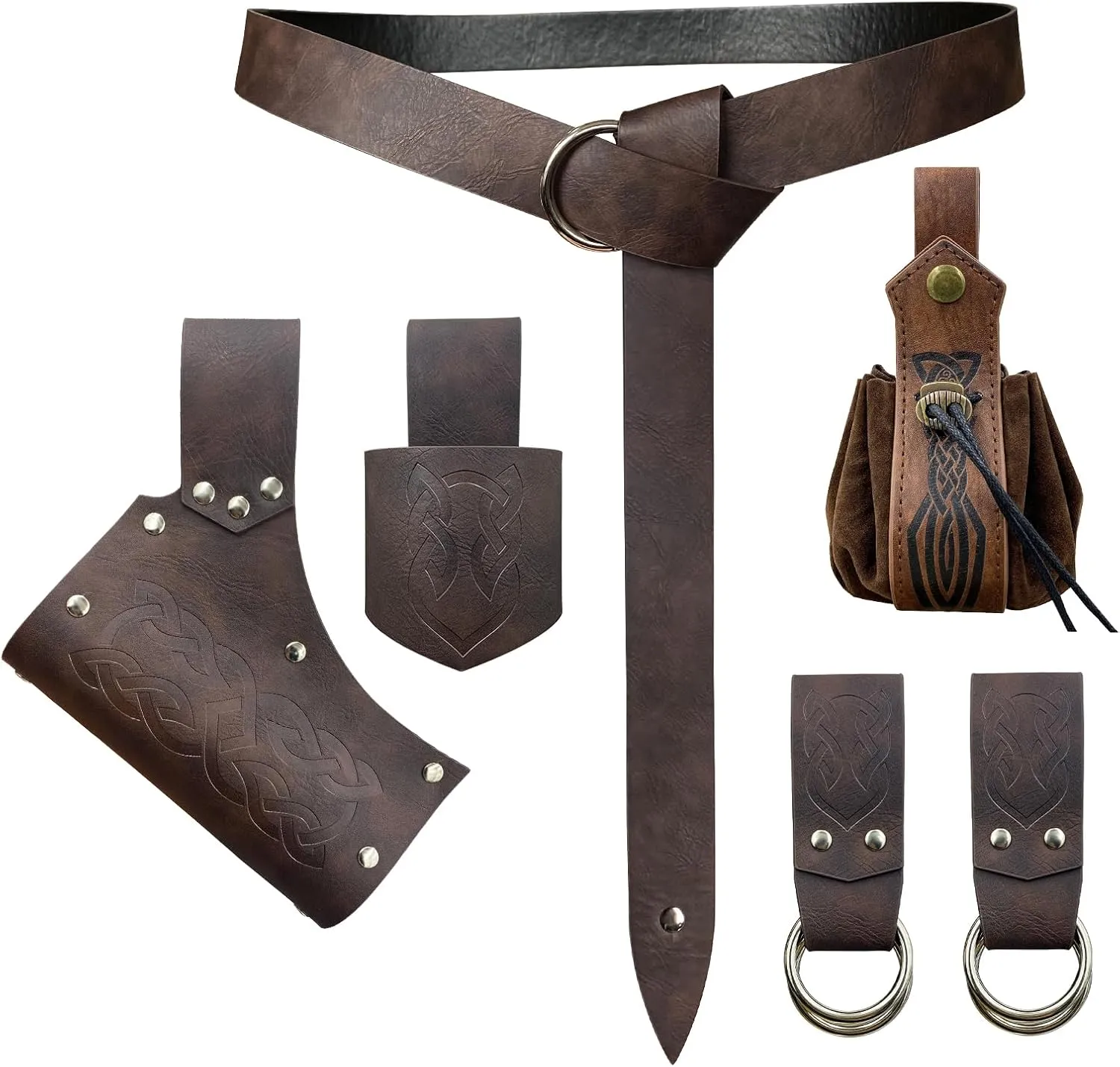 6 PCs Renaissance Belt Costume Accessories Pouch Skirt Sword Frog Viking Horn Belt Holster