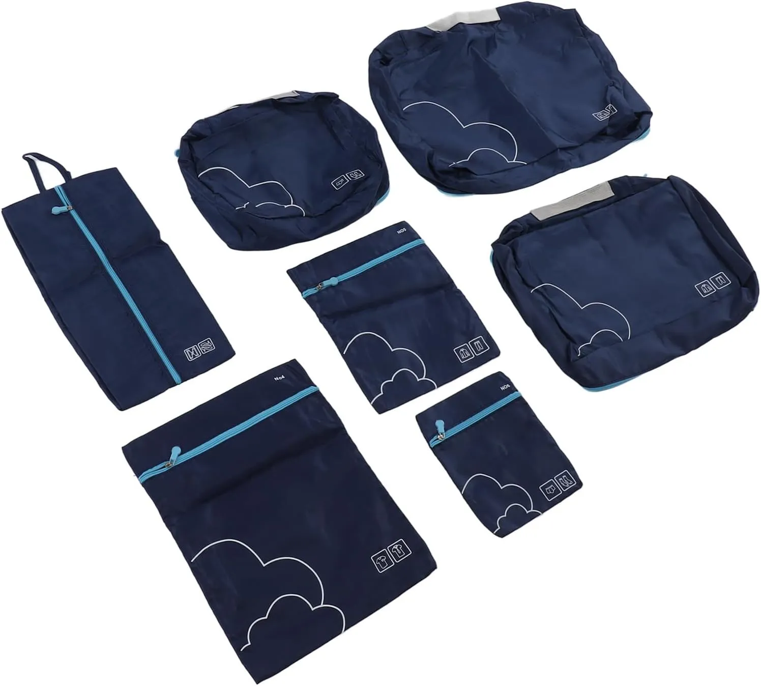 7 Pcs Luggage Packing Bags Polyester Waterproof Luggage Packing Cubes for Business Trip Travel (Navy Blue)