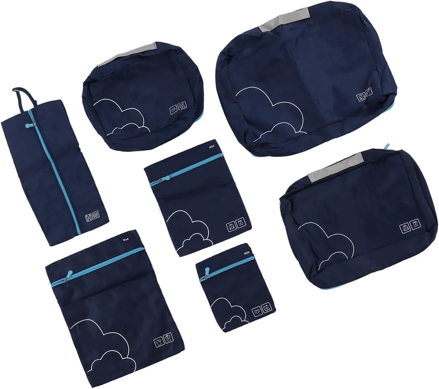 7 Pcs Luggage Packing Bags Polyester Waterproof Luggage Packing Cubes for Business Trip Travel (Navy Blue)