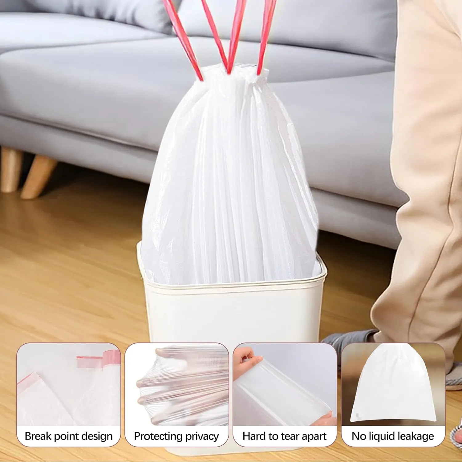 8 Gallon Plastic Trash Bags 120 Count Black Drawstring Thick Garbage Bags for Office Kitchen Home 22.06'' x 25.61'' (White, 8)