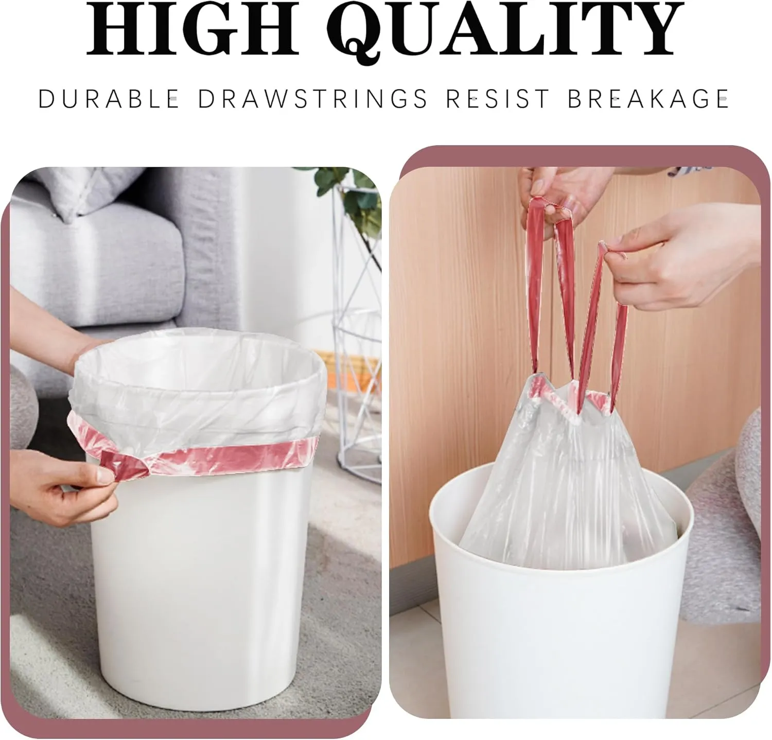 8 Gallon Plastic Trash Bags 120 Count Black Drawstring Thick Garbage Bags for Office Kitchen Home 22.06'' x 25.61'' (White, 8)
