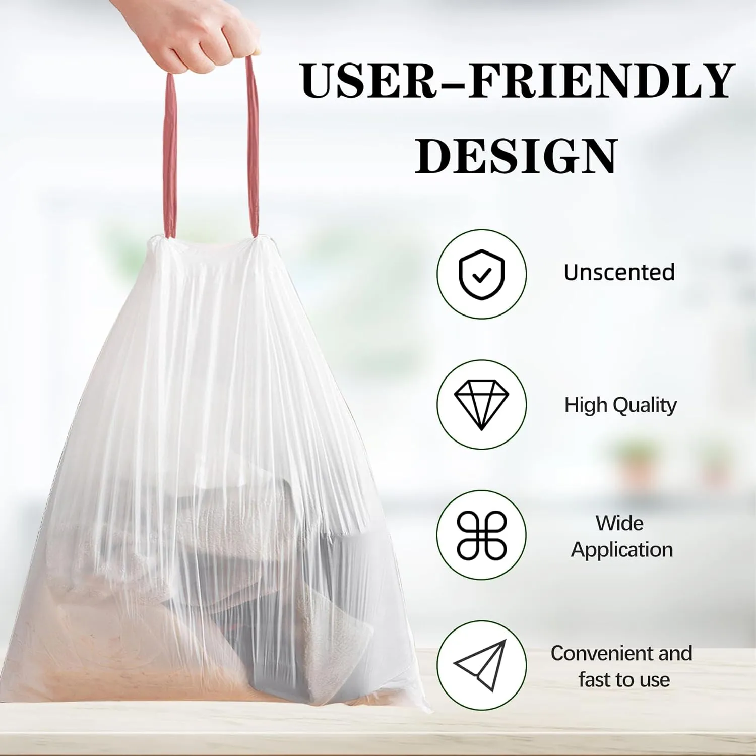 8 Gallon Plastic Trash Bags 120 Count Black Drawstring Thick Garbage Bags for Office Kitchen Home 22.06'' x 25.61'' (White, 8)
