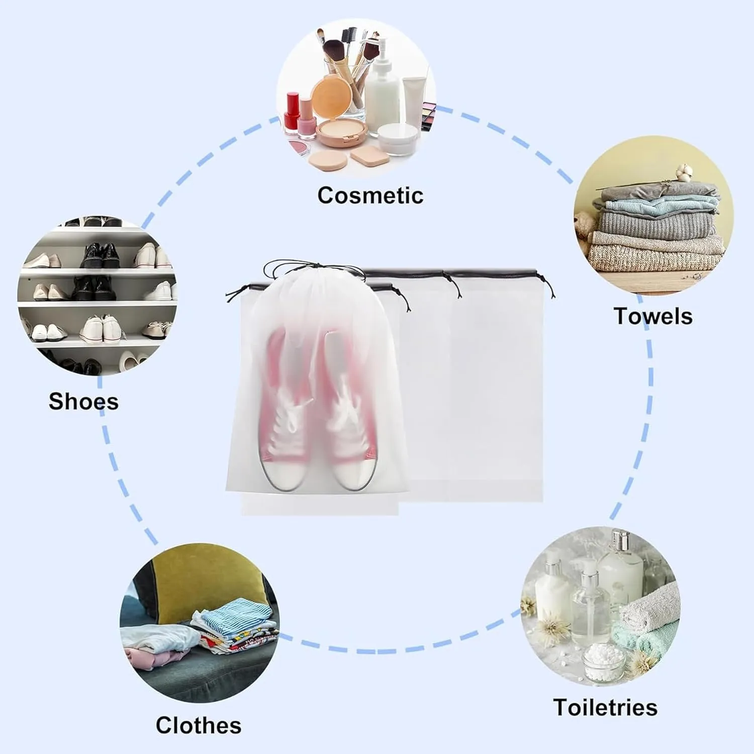 8 PCS Clear Shoe Bags for Travel, 15.7"" x 11.8"" Drawstring Travel Shoe Bags for Packing, Waterproof Dustproof Portable Travel Shoe Storage Bag, SHB01*8