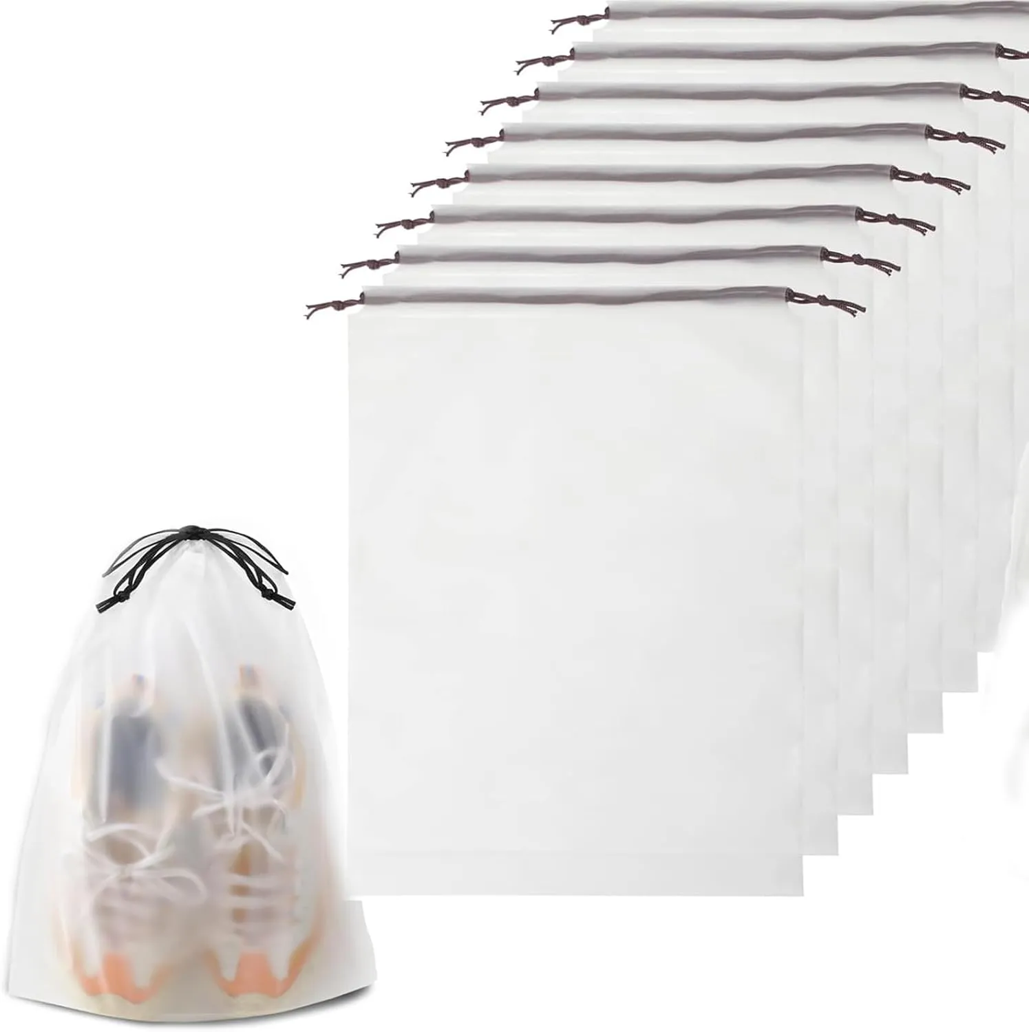 8 PCS Clear Shoe Bags for Travel, 15.7"" x 11.8"" Drawstring Travel Shoe Bags for Packing, Waterproof Dustproof Portable Travel Shoe Storage Bag, SHB01*8