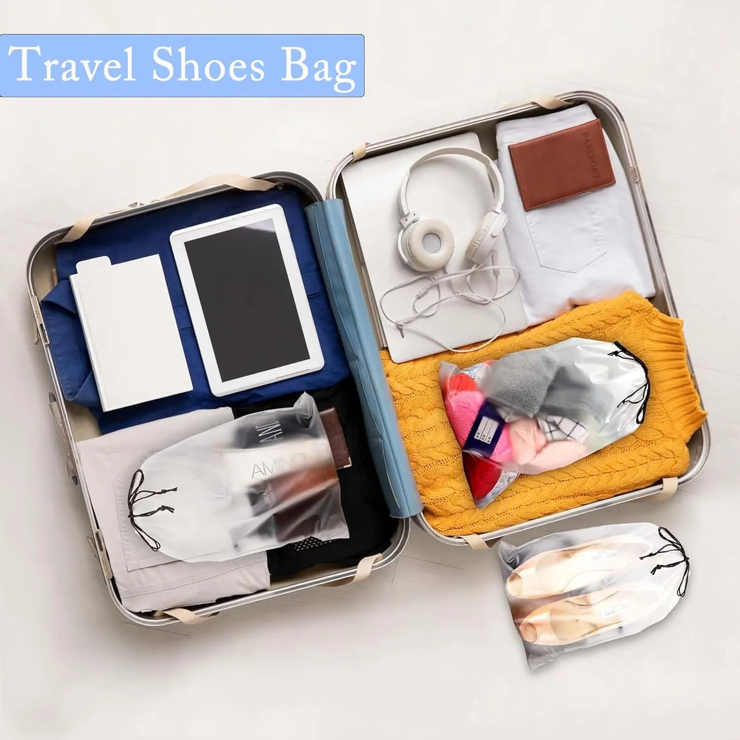 8 PCS Clear Shoe Bags for Travel, 15.7"" x 11.8"" Drawstring Travel Shoe Bags for Packing, Waterproof Dustproof Portable Travel Shoe Storage Bag, SHB01*8