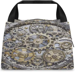 Adult Insulated Bags, Steampunk Mechanical Gears Printed Cooler Bags, Insulated Tote Bags, Grocery Tote Bags