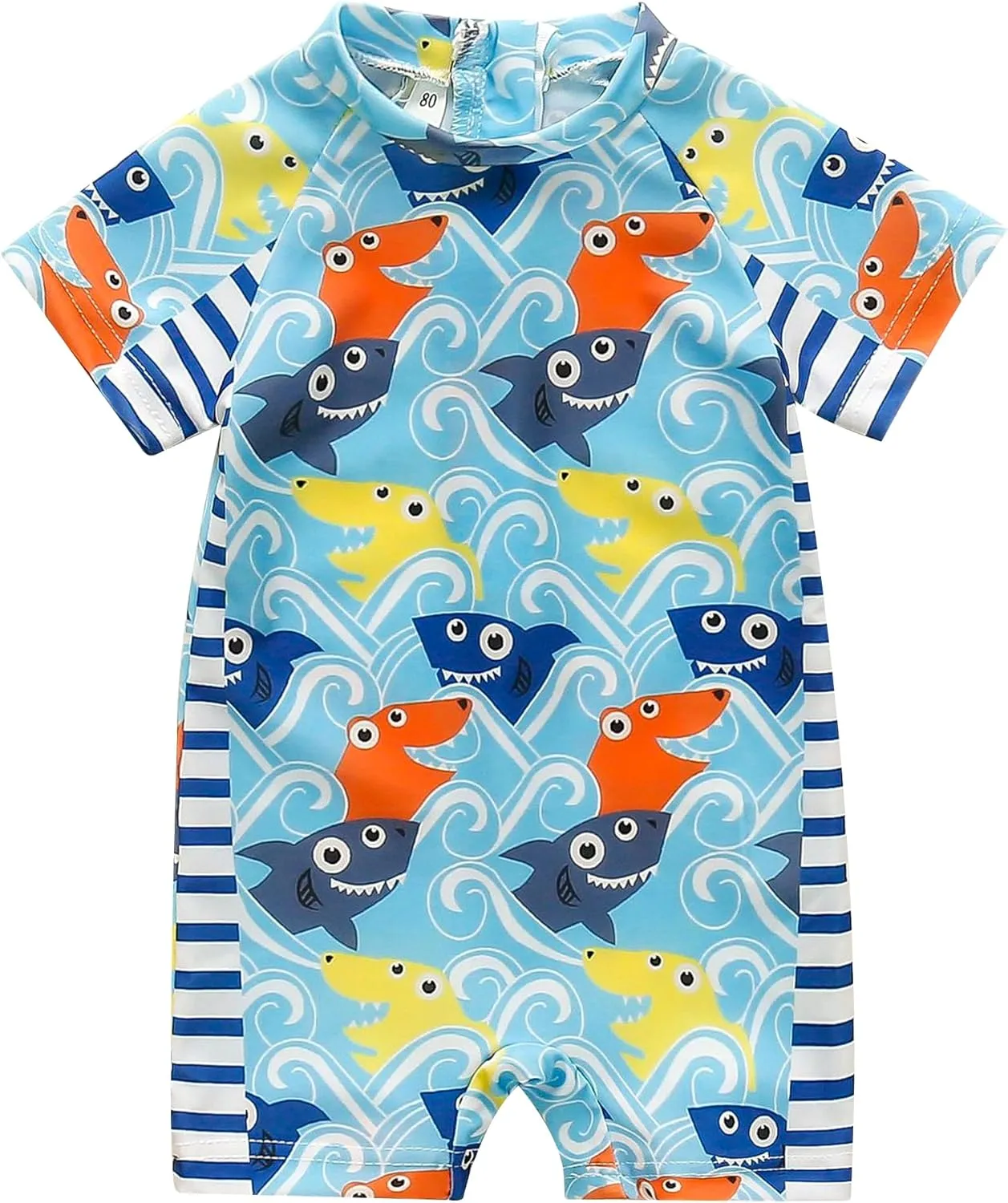 AIWUHE Boys One Piece Swimsuit Toddler Swimwear Rash Guard Suits Short Sleeve Zipper Bathing Suit UPF 50  Beach Sunsuit 6M-3Y