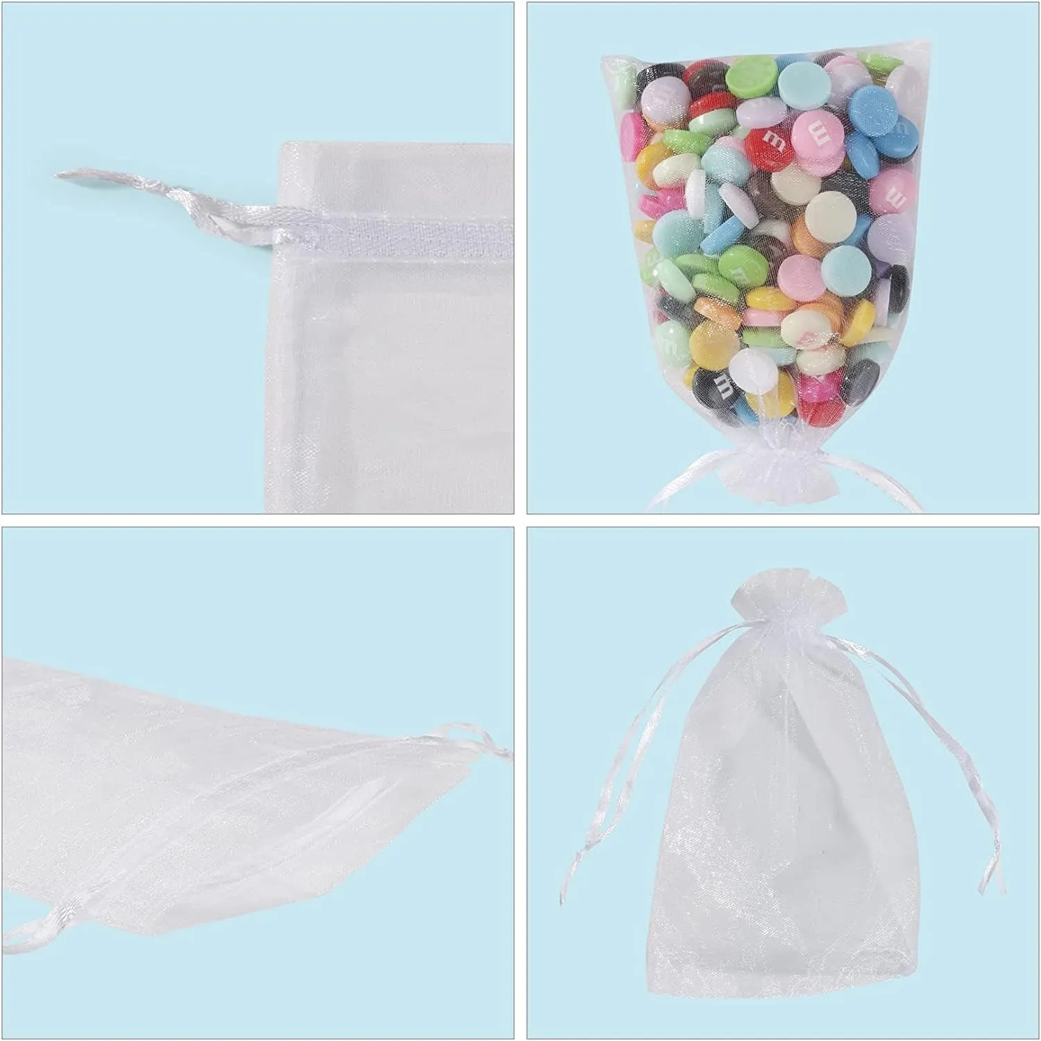 ANZNKU 50 Pack Organza Bags 5 x 7 Inch, White Sheer Favor Mesh Bags Drawstring, Gift Bag Small Size, Mesh Bag Drawstring For Wedding Party