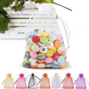 ANZNKU 50 Pack Organza Bags 5 x 7 Inch, White Sheer Favor Mesh Bags Drawstring, Gift Bag Small Size, Mesh Bag Drawstring For Wedding Party